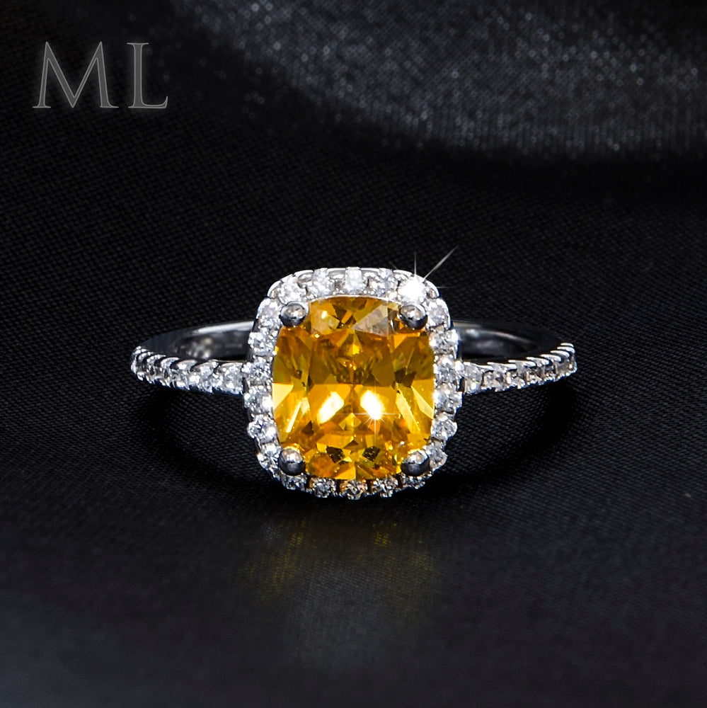 2.00 CT Womens Yellow Solitaire Halo Engagement RING CUSHION CUT Plated SIZE 6-9