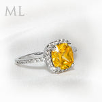2.00 CT Womens Yellow Solitaire Halo Engagement RING CUSHION CUT Plated SIZE 6-9