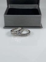 1.30 tcw Round Cut Engagement Ring Set Contemporary Design Solid Silver