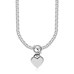 Sterling Silver Rhodium Plated Rolo Chain Necklace with a Heart Toggle Charm