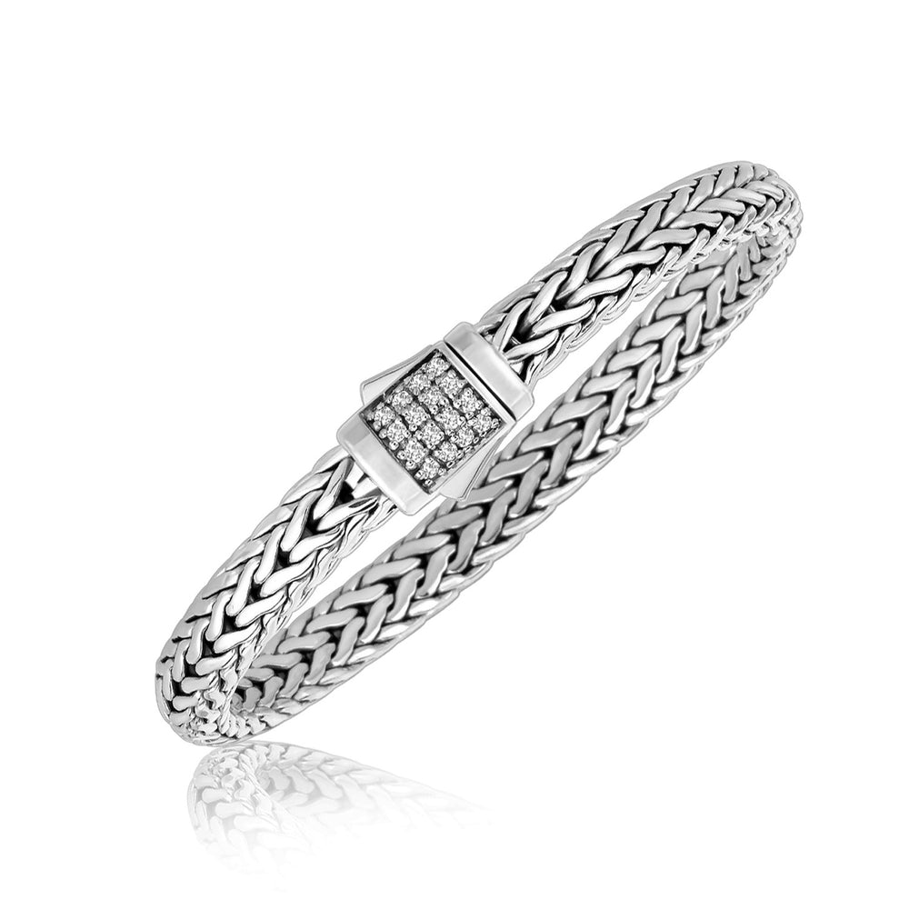 Sterling Silver Braided Style Men's Bracelet with White Sapphire Stones