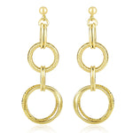 14k Yellow Gold Dangling Earrings with Multi-Textured Entwined Circles