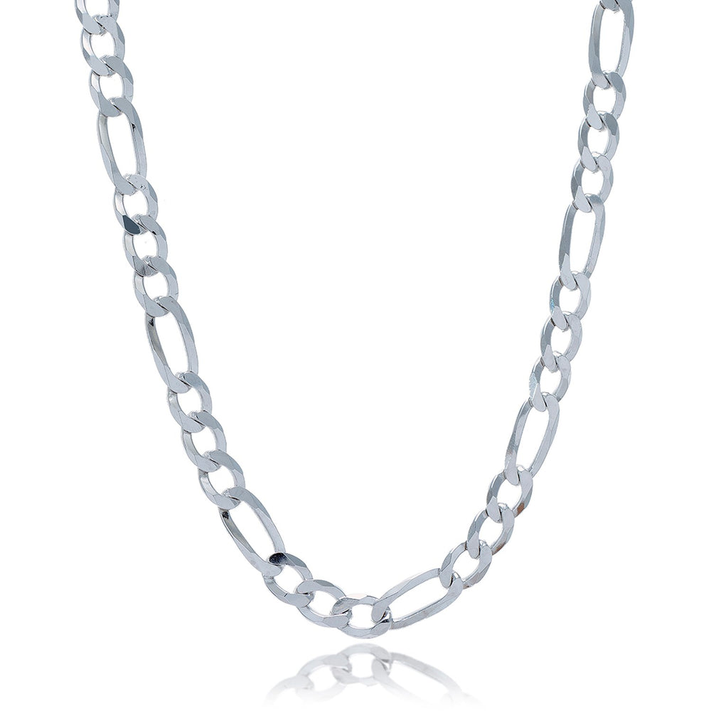 Rhodium Plated 8.1mm Sterling Silver Figaro Style Chain