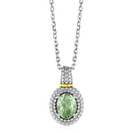 Necklace with Oval Green Amethyst Pendant in Sterling Silver and 18k Yellow Gold
