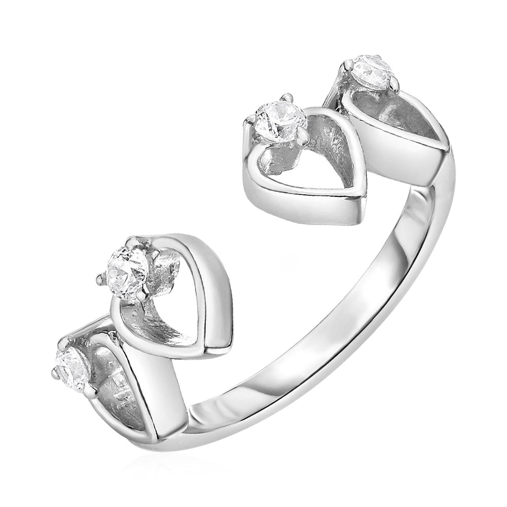 Toe Ring with Hearts in Sterling Silver with Cubic Zirconia