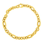 Shiny and Textured Oval Link Bracelet in 14k Yellow Gold