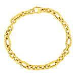 Shiny and Textured Oval Link Bracelet in 14k Yellow Gold