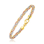 14k Tri-Tone Gold Braided Design Multi Strand Mirror Spring Bracelet