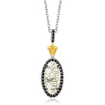 18k Yellow Gold & Sterling Silver Oval Rutilated Quartz and Black Spinel Pendant