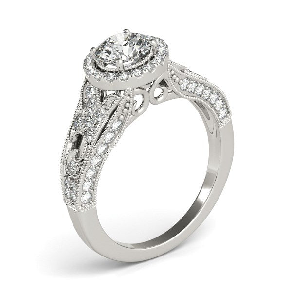 14K White Gold Round Diamond Engagement Ring with Baroque Shank Design (1 1/8 ct. tw.)