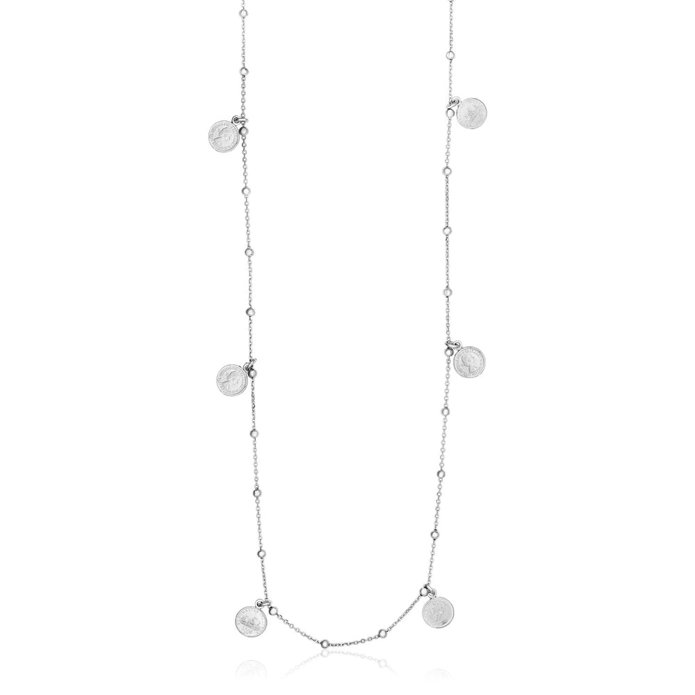 Sterling Silver 24 inch Necklace with Polished Beads and Roman Coins