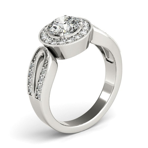 14K White Gold Round with Teardrop Split Band Diamond Engagement Ring (1 1/3 ct. tw.)