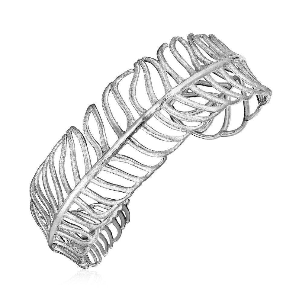 Open Leaf Motif Cuff Bangle in Sterling Silver