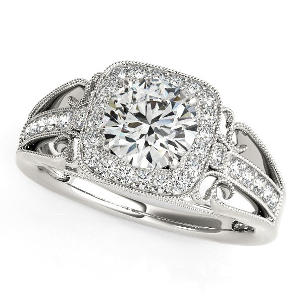 14K White Gold Baroque Shank Style Round Cut Diamond Engagement Ring (1 1/4 ct. tw.)