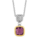18k Yellow Gold and Sterling Silver Necklace with an Amethyst Pendant