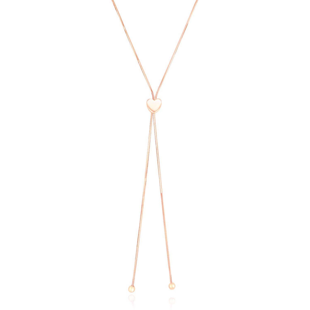 14k Rose Gold Adjustable Heart Style Lariat Necklace