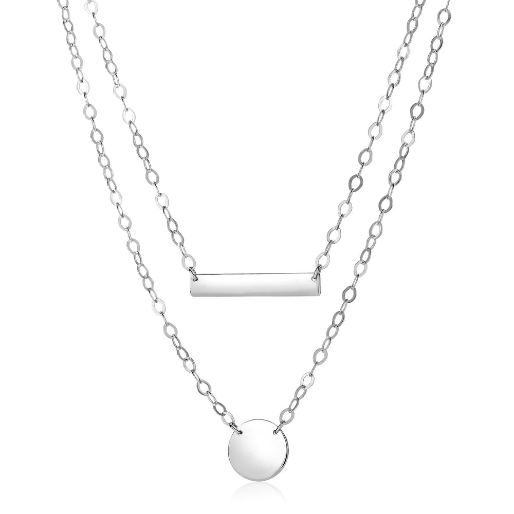 Sterling Silver 18 inch Two Strand Necklace with Polished Bar and Circle Charms