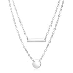 Sterling Silver 18 inch Two Strand Necklace with Polished Bar and Circle Charms