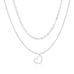 Sterling Silver 16 inch Two Strand Necklace with Open Polished Heart