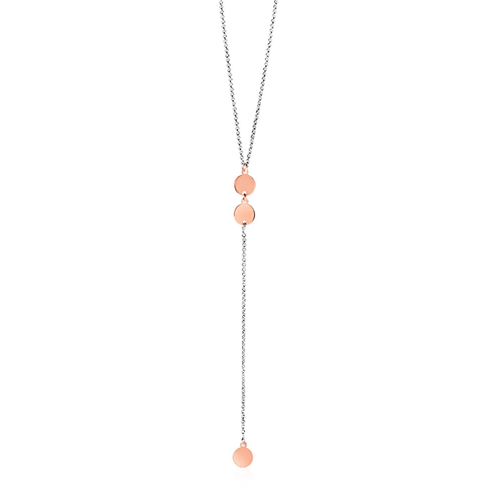 Lariat Style Necklace with Rose Finish Circles in Sterling Silver