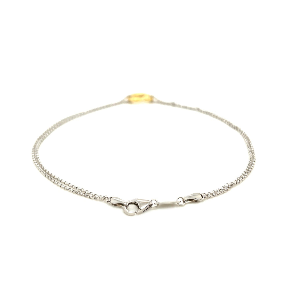 14k Yellow Gold and Sterling Silver Anklet with a Single Open Heart Station