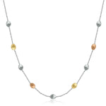 14k Yellow Gold and Sterling Silver Textured Pebbled Stationed Necklace