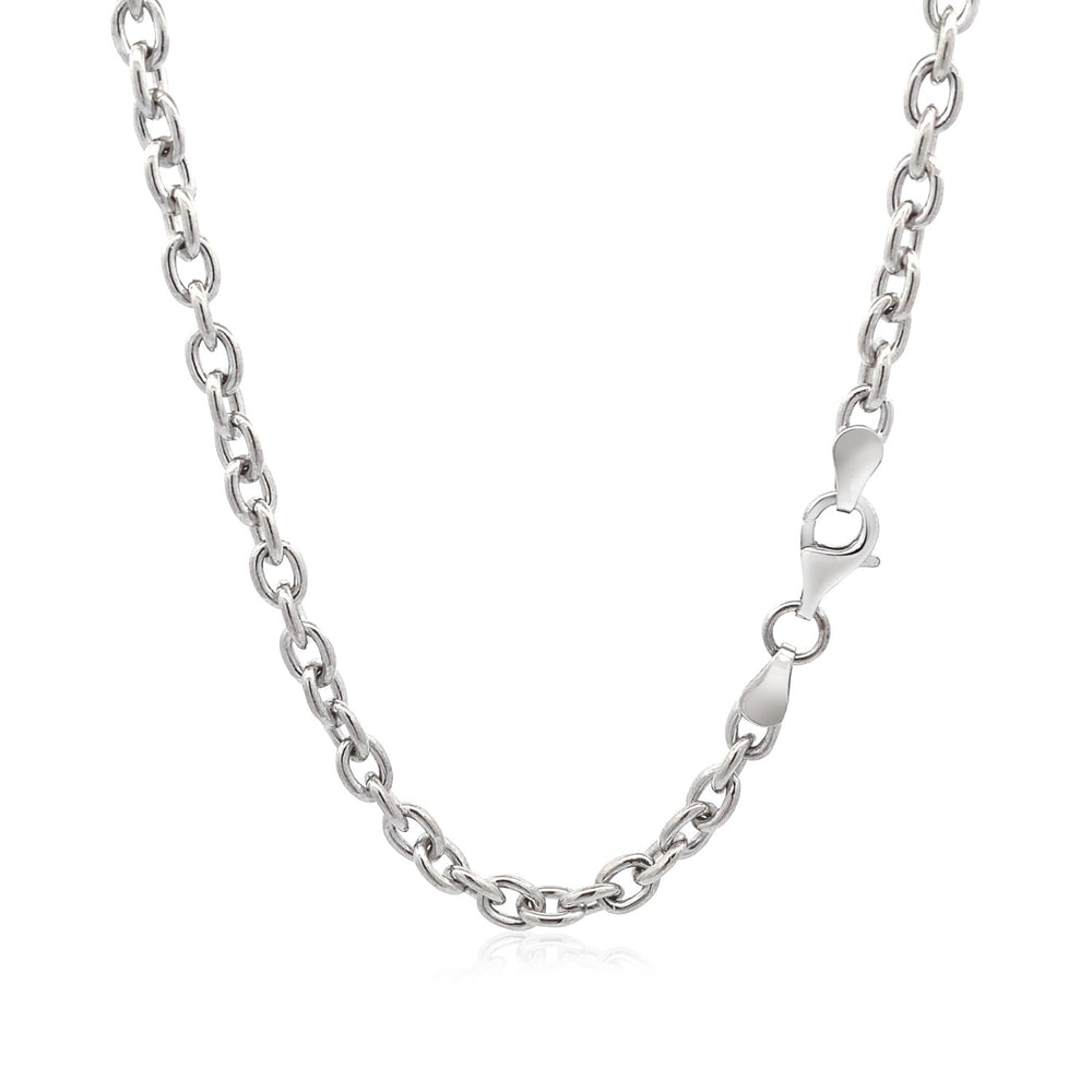 Sterling Silver Rhodium Plated Chain Bracelet with a Flat Heart Motif Station