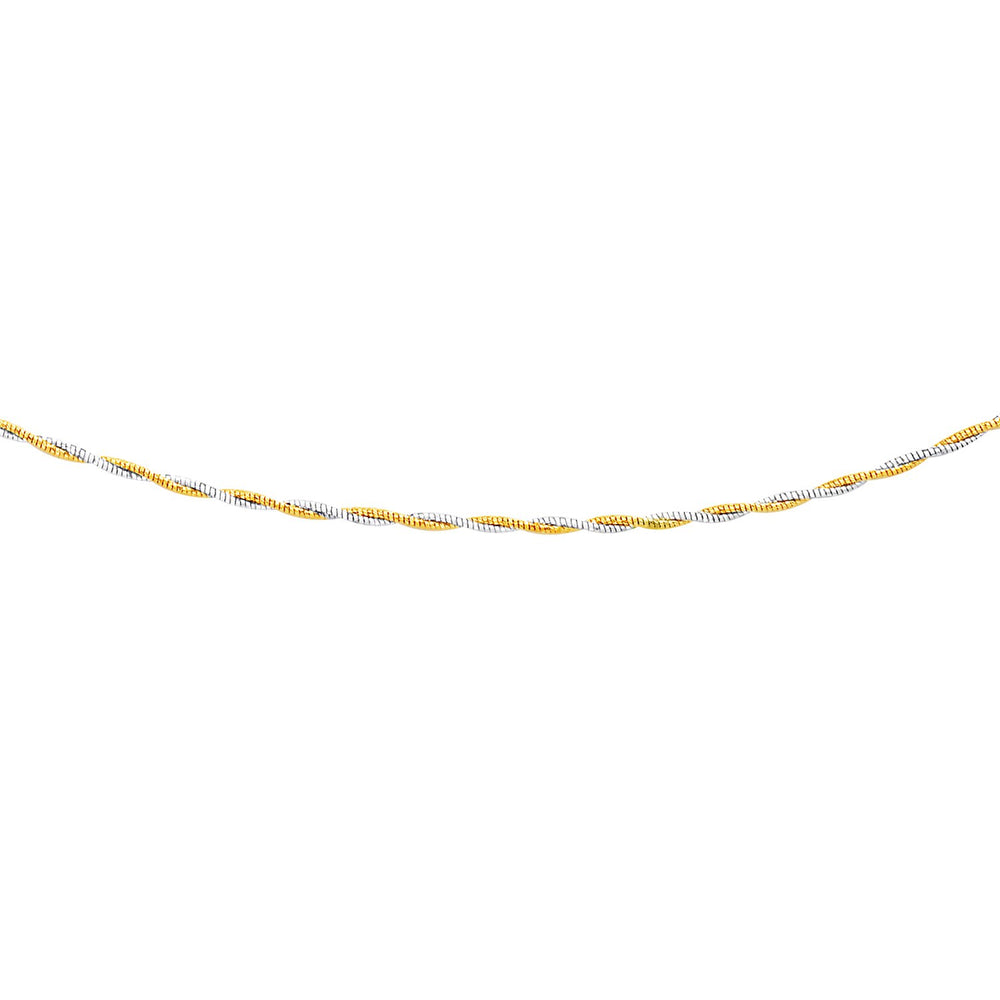 14k Two-Tone Gold Braided Design Double Strand Mirror Spring Necklace
