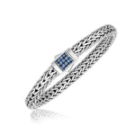 Sterling Silver Braided Men's Bracelet with Blue Sapphire Stones
