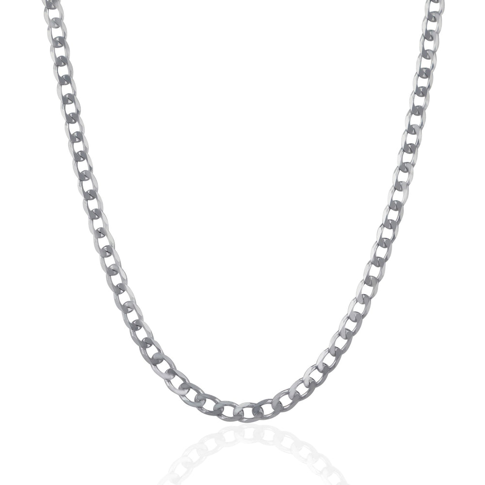 Rhodium Plated 4.7mm Sterling Silver Curb Style Chain