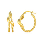 Two Part Twisted Hoop Earrings with Spiral in 14k Yellow gold