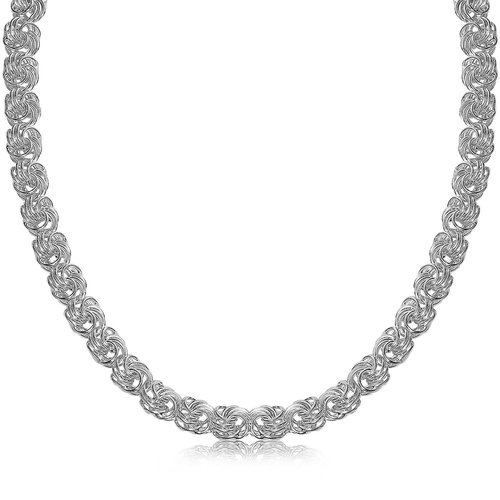 Sterling Silver Rhodium Plated Byzantine Motif Chain Necklace