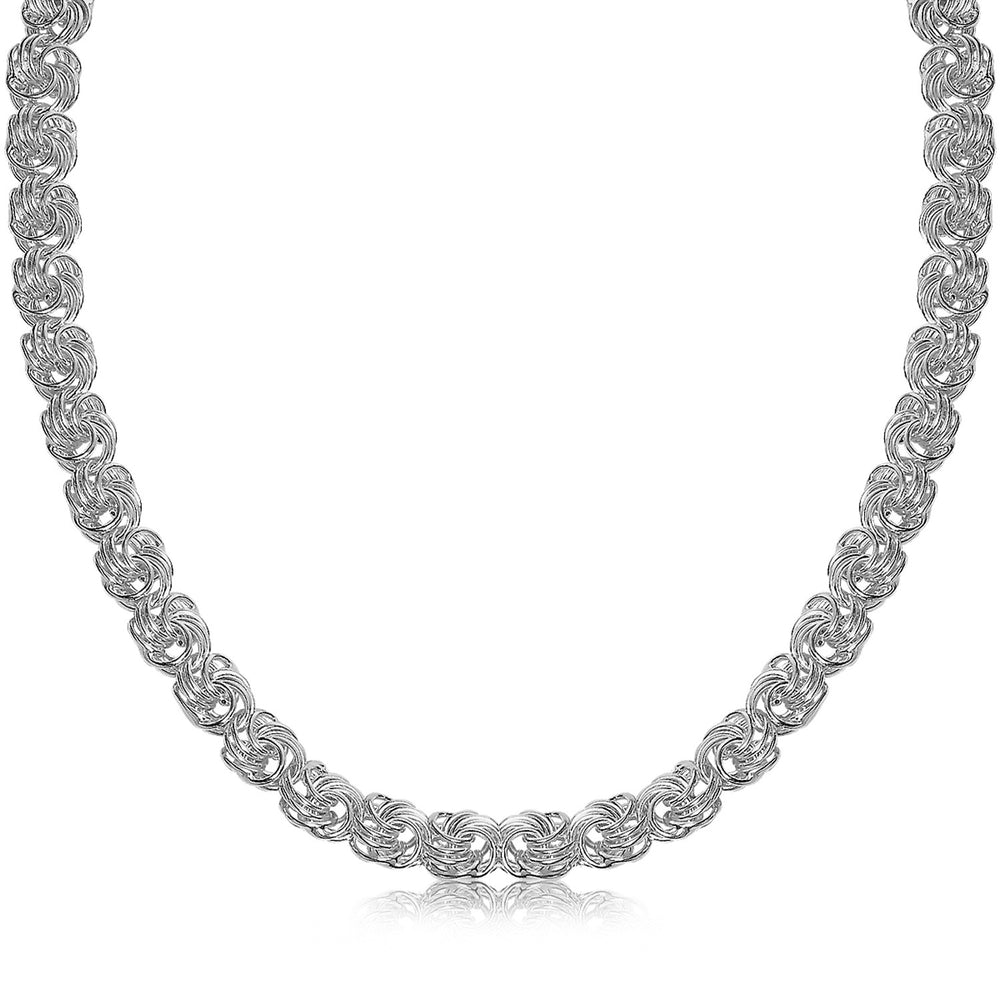 Sterling Silver Rhodium Plated Byzantine Motif Chain Necklace
