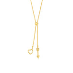 Adjustable Lariat Necklace with Arrow and Heart Pendants in 14k Yellow Gold