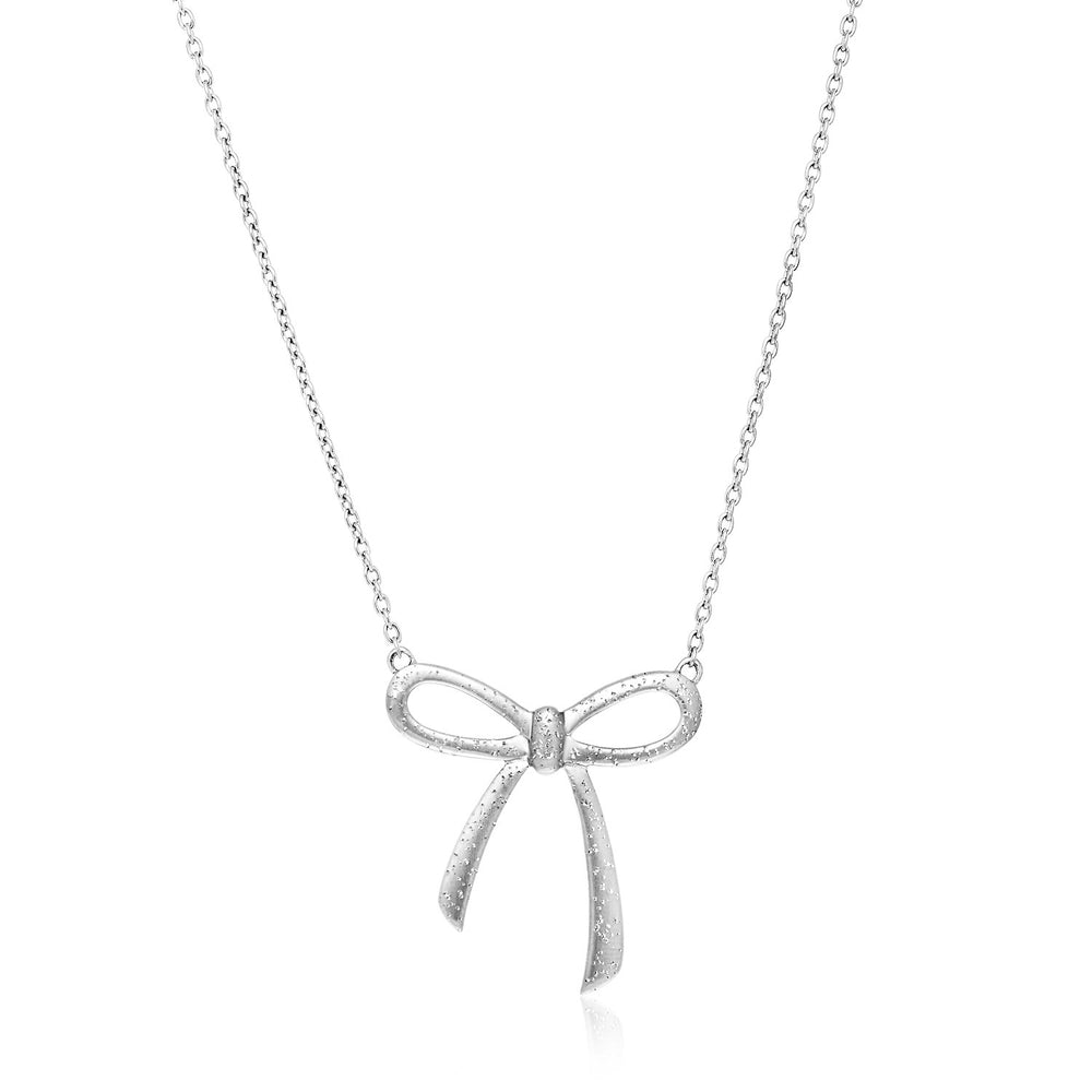 Sterling Silver Bow Design Necklace with Diamond Dust