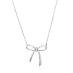 Sterling Silver Bow Design Necklace with Diamond Dust