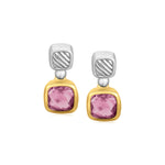 18k Yellow Gold and Sterling Silver Cushion Amethyst Accented Drop Earrings