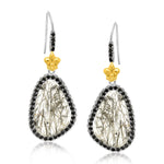 18k Yellow Gold & Sterling Silver Black Spinel Rutilated Quartz Earrings