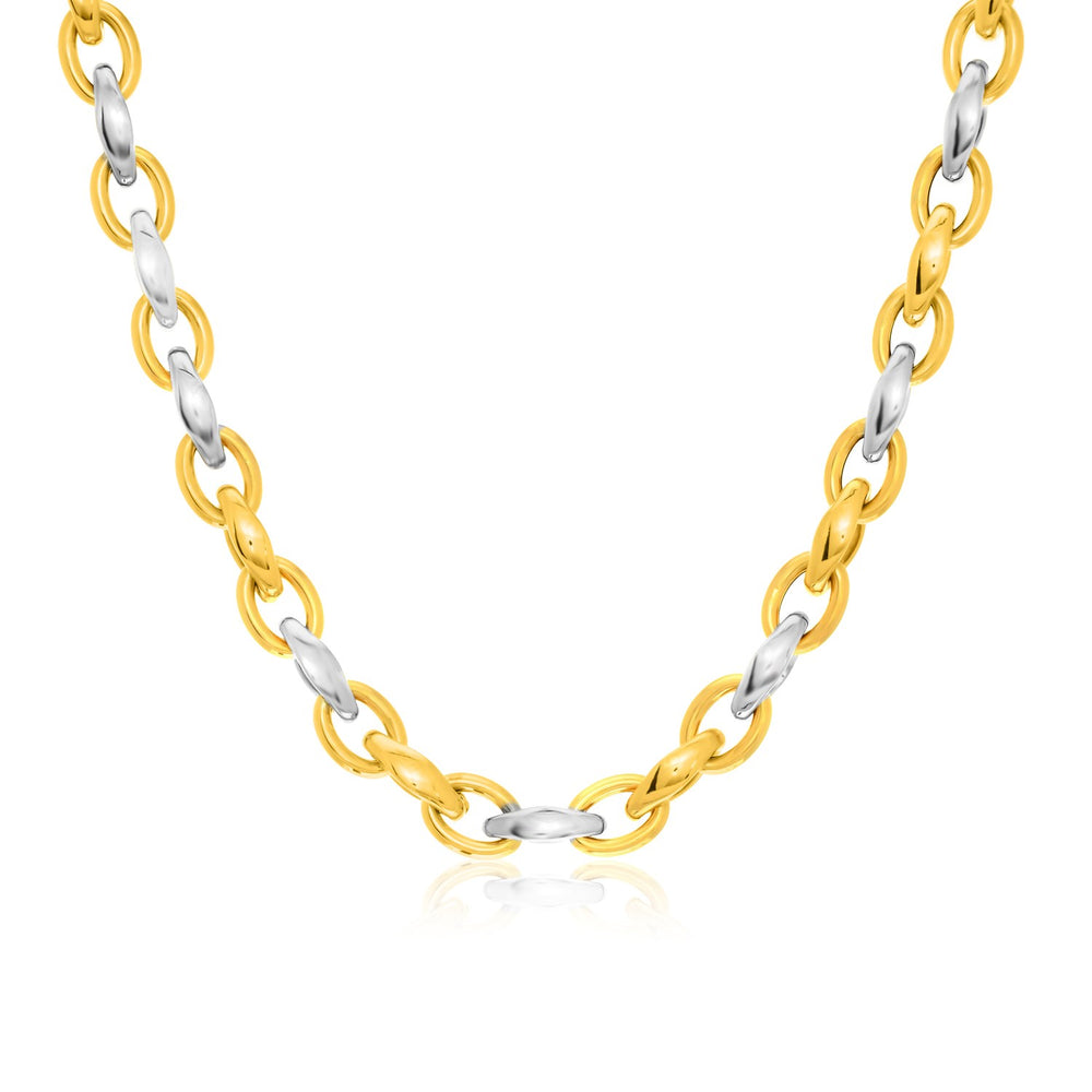 14k Two-Tone Gold Oval Graduated Style Link Necklace