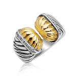 18k Yellow Gold and Sterling Silver Open Style Cable Ring with Diamonds