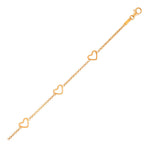 14k Yellow Gold Childrens Bracelet with Hearts