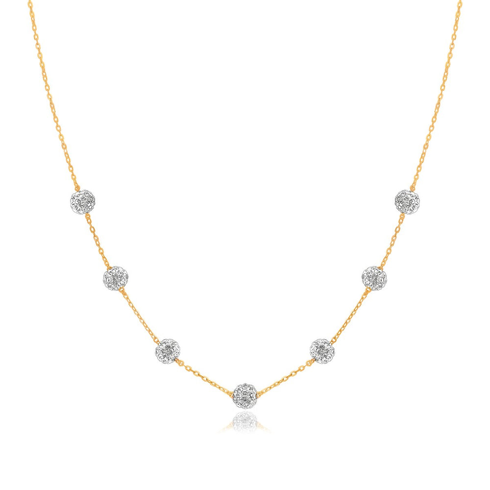 14k Yellow Gold Necklace with Crystal Embellished Sphere Stations
