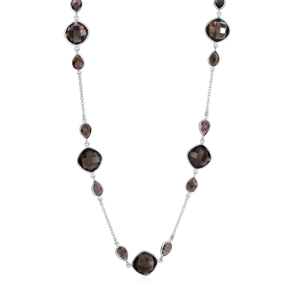 Necklace with Smokey Quartz Stations in Sterling Silver
