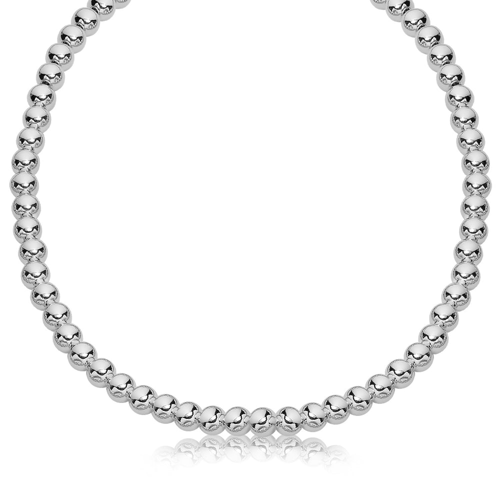 Sterling Silver Polished Bead Necklace with Rhodium Plating (6mm)