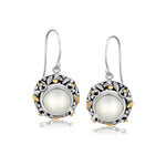 18k Yellow Gold and Sterling Silver Pearl Drop Earrings with Leaf Ornaments