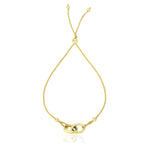 14k Yellow Gold Entwined Rings Adjustable Lariat Style Bracelet