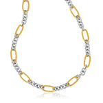 14k Two-Tone Gold Long Cable Inspired and Round Link Necklace