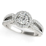 14K White Gold Round Diamond Engagement Ring with Teardrop Split Shank (7/8 ct. tw.)