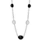 Sterling Silver Diamond Embellished Black and White Agate Necklace
