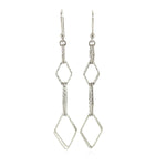 Sterling Silver Textured Interlocking Diamond Motif Dangle Earrings